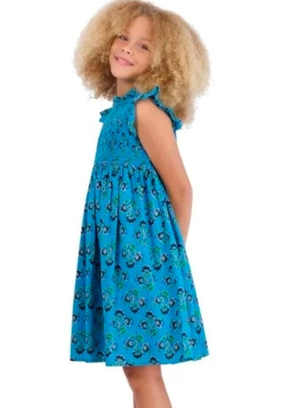 French Connection Teal Blue Floral Smocked Sundress Size 7/8 NWT